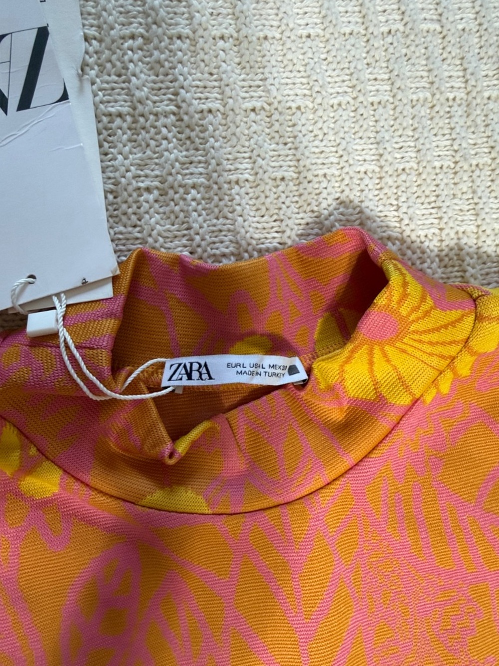 Zara Orange Floral Cutout High-Neck Mini Dress - Picture 2 of 6